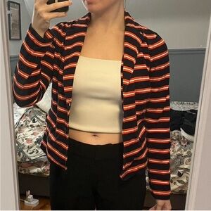 J. Crew Striped Blazer - Orange/Red, White, Navy Blue